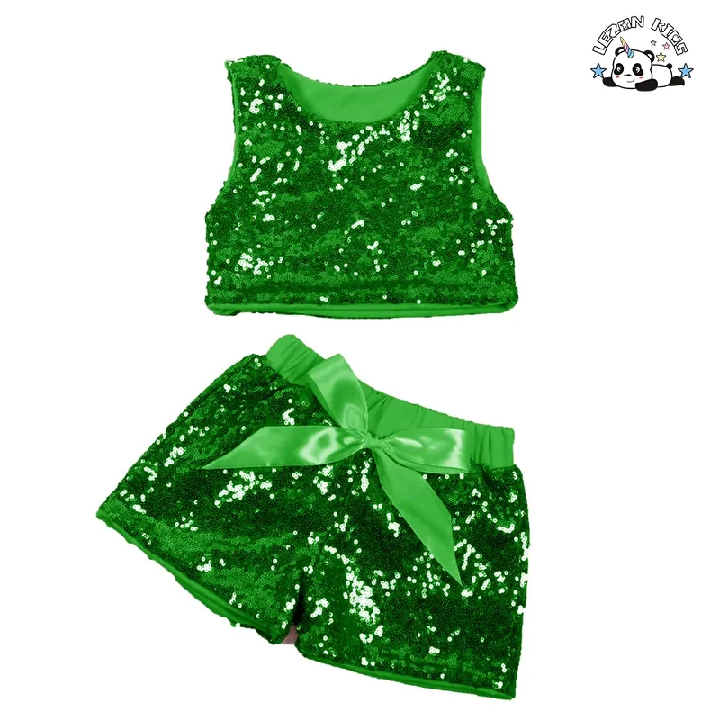 LEZONKIDS - Customizable Summer Girl's Sleeveless Sequins Tank Top Shorts Fashion Two Piece Top Shorts Suits